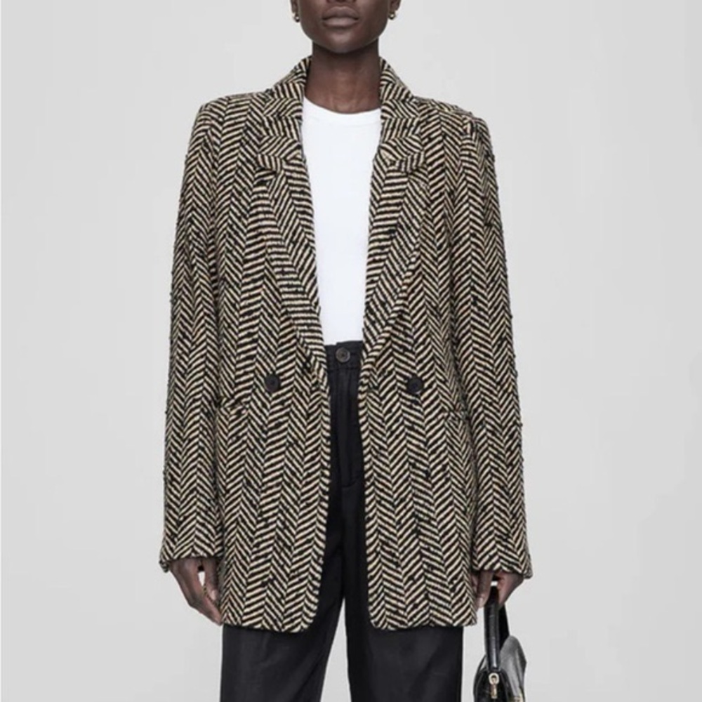 Anine Bing Herringbone Blazer - Black and Tan